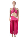 Rose Red Halter Bra Transparent Maxi Dress Two Pieces SHD-9980