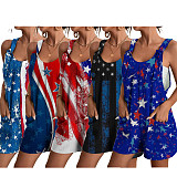 Independence Day National Flag Star Printed Strap One-piece Shorts Romper SHD-9621