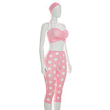 Suspenders Halter Tight Knee Length Pants Polka Dot Print Bandeau Three-piece Set DZHT-Q26ST076