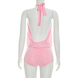 Wrap Neck Pleated Backless One-piece Short Pants DZHT-J26RP238