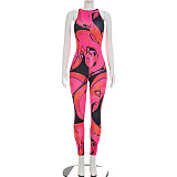 Full Printed Sleeveless Tight One-piece Jumpsuit Women DZHT-JJ26JP232