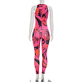 Full Printed Sleeveless Tight One-piece Jumpsuit Women DZHT-JJ26JP232