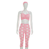 Suspenders Halter Tight Knee Length Pants Polka Dot Print Bandeau Three-piece Set DZHT-Q26ST076