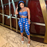 Suspenders Halter Tight Knee Length Pants Polka Dot Print Bandeau Three-piece Set DZHT-Q26ST076