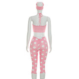 Suspenders Halter Tight Knee Length Pants Polka Dot Print Bandeau Three-piece Set DZHT-Q26ST076