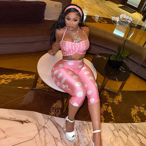 Suspenders Halter Tight Knee Length Pants Polka Dot Print Bandeau Three-piece Set DZHT-Q26ST076