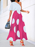 Off Shoulder Short Sleeved Polka Dot Beachwear Elegant Skate Dress RS-3242