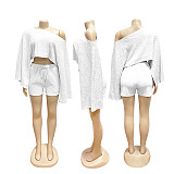 Solid-Color Chic Off-Shoulder Loose Top & Shorts Casual Two-Piece Set SFY-TW870
