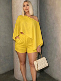 Solid-Color Chic Off-Shoulder Loose Top & Shorts Casual Two-Piece Set SFY-TW870