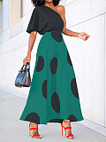 Off Shoulder Short Sleeved Polka Dot Beachwear Elegant Skate Dress RS-3242