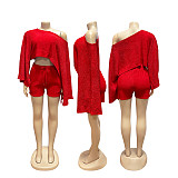 Solid-Color Chic Off-Shoulder Loose Top & Shorts Casual Two-Piece Set SFY-TW870