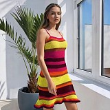 Rainbow Striped Strap Dress Breathable Beach Sun Protection Knitted 2026 Dresses RS-250819