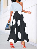 Off Shoulder Short Sleeved Polka Dot Beachwear Elegant Skate Dress RS-3242