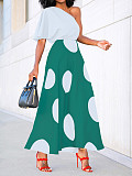 Off Shoulder Short Sleeved Polka Dot Beachwear Elegant Skate Dress RS-3242