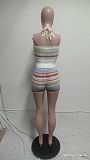 Backless Halter Sleeveless Top Knitted Slim Shorts Two Pieces Summer XT-83045
