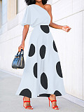 Off Shoulder Short Sleeved Polka Dot Beachwear Elegant Skate Dress RS-3242