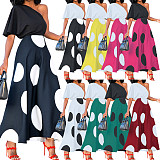 Off Shoulder Short Sleeved Polka Dot Beachwear Elegant Skate Dress RS-3242