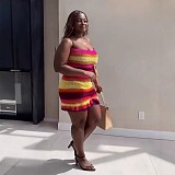 Rainbow Striped Strap Dress Breathable Beach Sun Protection Knitted 2026 Dresses RS-250819