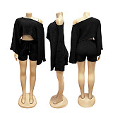 Solid-Color Chic Off-Shoulder Loose Top & Shorts Casual Two-Piece Set SFY-TW870