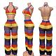 Colorful Striped Halter See-through Mesh Backless Wide Leg Knitted Set RS-250827