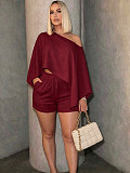 Solid-Color Chic Off-Shoulder Loose Top & Shorts Casual Two-Piece Set SFY-TW870
