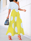 Off Shoulder Short Sleeved Polka Dot Beachwear Elegant Skate Dress RS-3242