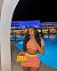 Orange Striped Knitted Round Neck Short Sleeve Mini Skirt Set XT-83023