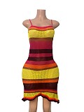 Rainbow Striped Strap Dress Breathable Beach Sun Protection Knitted 2026 Dresses RS-250819