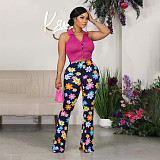 2026 Wrap Hip Slim Flower Patten Flared Pants RS-3015