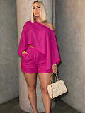 Solid-Color Chic Off-Shoulder Loose Top & Shorts Casual Two-Piece Set SFY-TW870