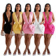 Solid Sleeveless Deep V-neck Low-cut Hollow Out Pleated Dress SFY-TW863