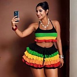 Colorful Striped Knitted Neck Wrap Top+ Ruffled Shorts Set RS-250829