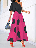 Off Shoulder Short Sleeved Polka Dot Beachwear Elegant Skate Dress RS-3242