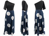 Off Shoulder Short Sleeved Polka Dot Beachwear Elegant Skate Dress RS-3242