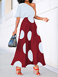 Off Shoulder Short Sleeved Polka Dot Beachwear Elegant Skate Dress RS-3242