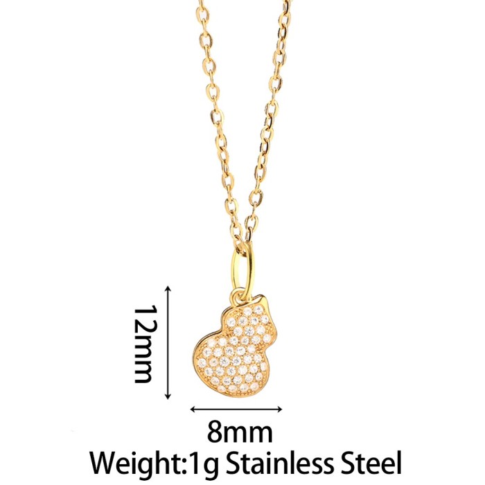Gold Tone Gourd Pendant Necklace – Waterproof Stainless Steel Fashion Jewelry WN9790-G