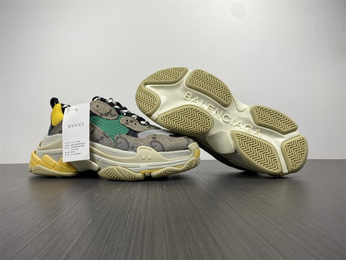 G*ucci x B*alenciaga The Hacker Project Triple S Beige Green Yellow  681067UMO20 9766