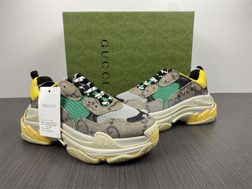 G*ucci x B*alenciaga The Hacker Project Triple S Beige Green Yellow  681067UMO20 9766
