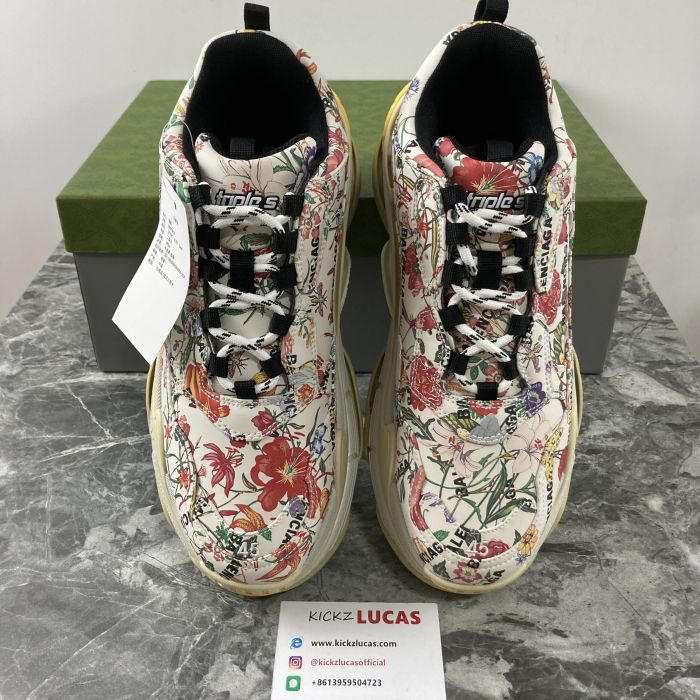 G*ucci x B*alenciaga The Hacker Project Triple S Flora Print  677195UL110 8461