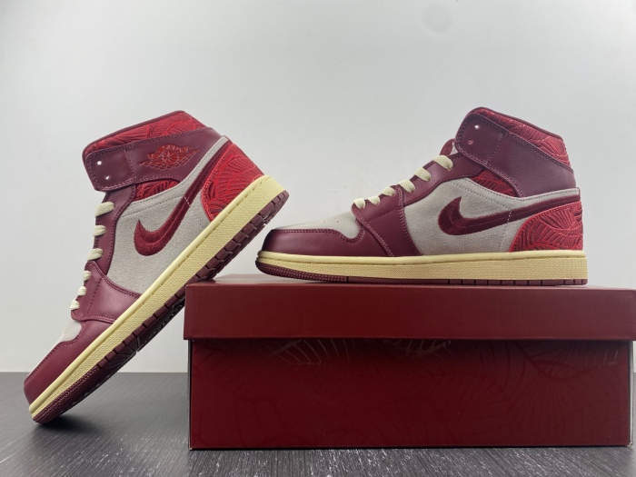 Air Jordan 1 Mid SE Tiki Leaf Team Red  DZ2820-601