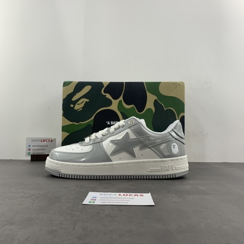 A Bathing Ape Bape Sta Patent Leather White Grey  1I70-291-021/1I70-191-022