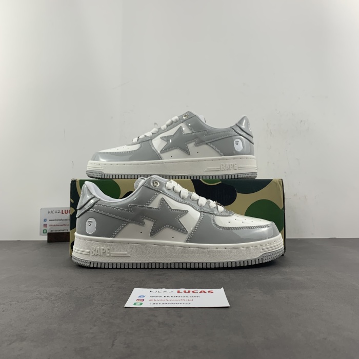 A Bathing Ape Bape Sta Patent Leather White Grey  1I70-291-021/1I70-191-022