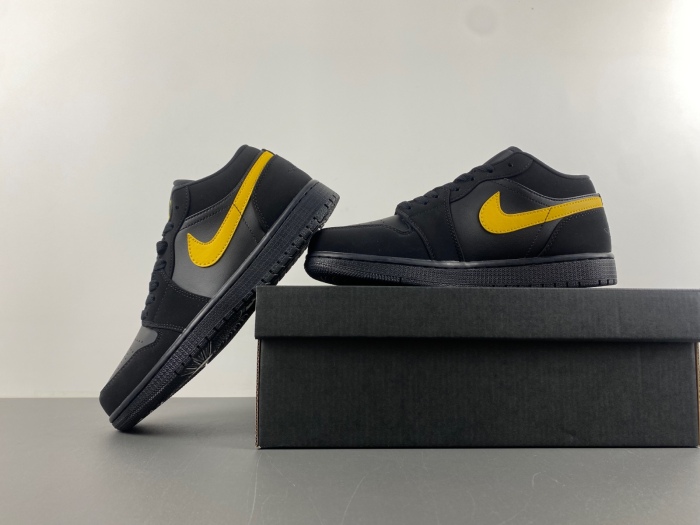 Air Jordan 1 Low Black Gold Swoosh 553558-071