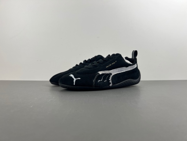 B*alenciaga x P*uma Speedcat Suede Distressed Black White
