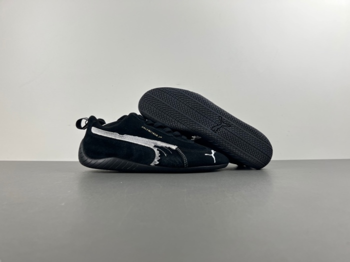 B*alenciaga x P*uma Speedcat Suede Distressed Black White