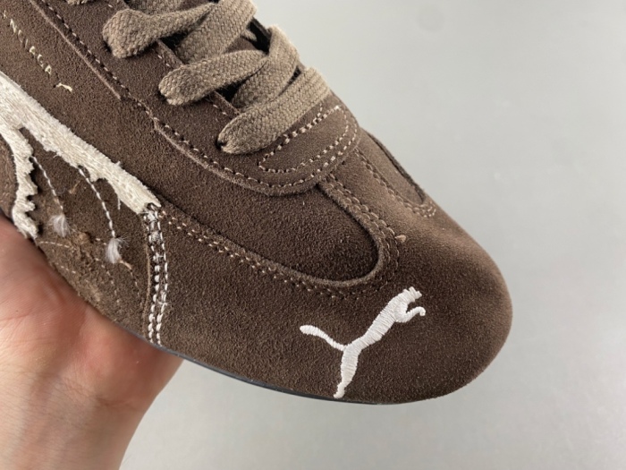 B*alenciaga x P*uma Speedcat Suede Distressed Brown White 2910