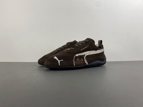 B*alenciaga x P*uma Speedcat Suede Distressed Brown White 2910