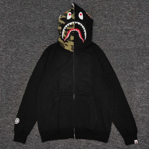 1:1 quality version Bape Shark Half Face Camo Hoodie black and green