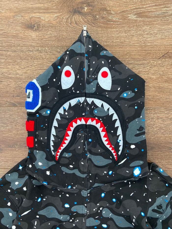 1:1 quality version Bape Half Green And Black Camo Shark Hoodie