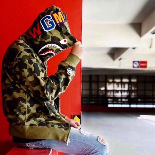  1:1 version Bape 1st camo shark zip up hoodie green